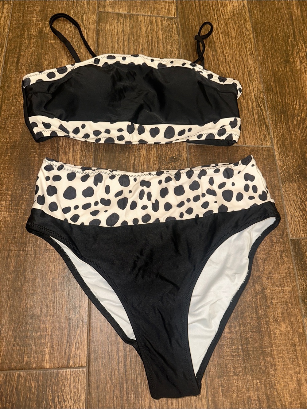 Black & White Dalmatian Print High-Waisted Bikini Set Size Medium - never worn